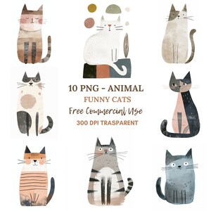 Verrückte lustige Katzen Clipart PNG Bundle 10 Hochwertige JPG, Aquarell Katzen, digitaler Download, Kartenherstellung, Mixed Media, Digital Paper Craft | 178