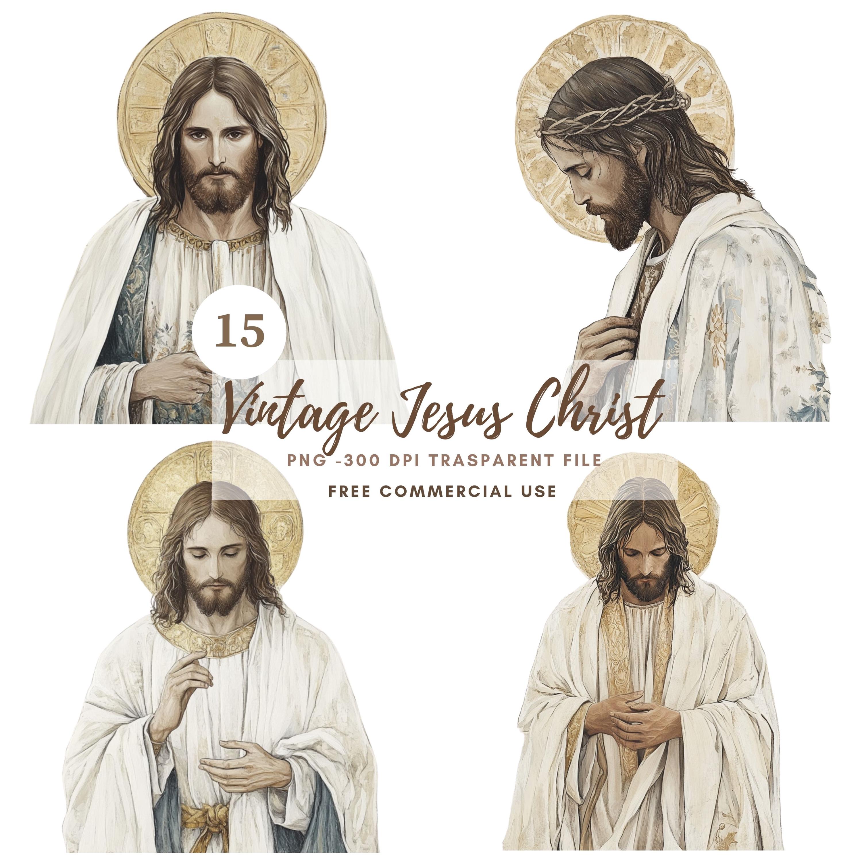 Jesus Christ Clipart Bundle 15 High Quality PNG | Watercolor Vintage ...