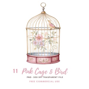 Cage and Bird Clipart PNG Bundle 11 High Quality PNG | Watercolor Floral Bird | Printable Stickers  Goodnotes | Digital Download | 824