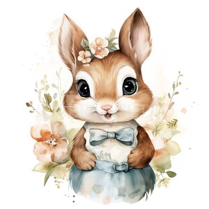 Écureuil avec fleur Clipart PNG Bundle 15 haute qualité, aquarelle florale, téléchargement numérique, fabrication de cartes, techniques mixtes, créations numériques en papier | 168