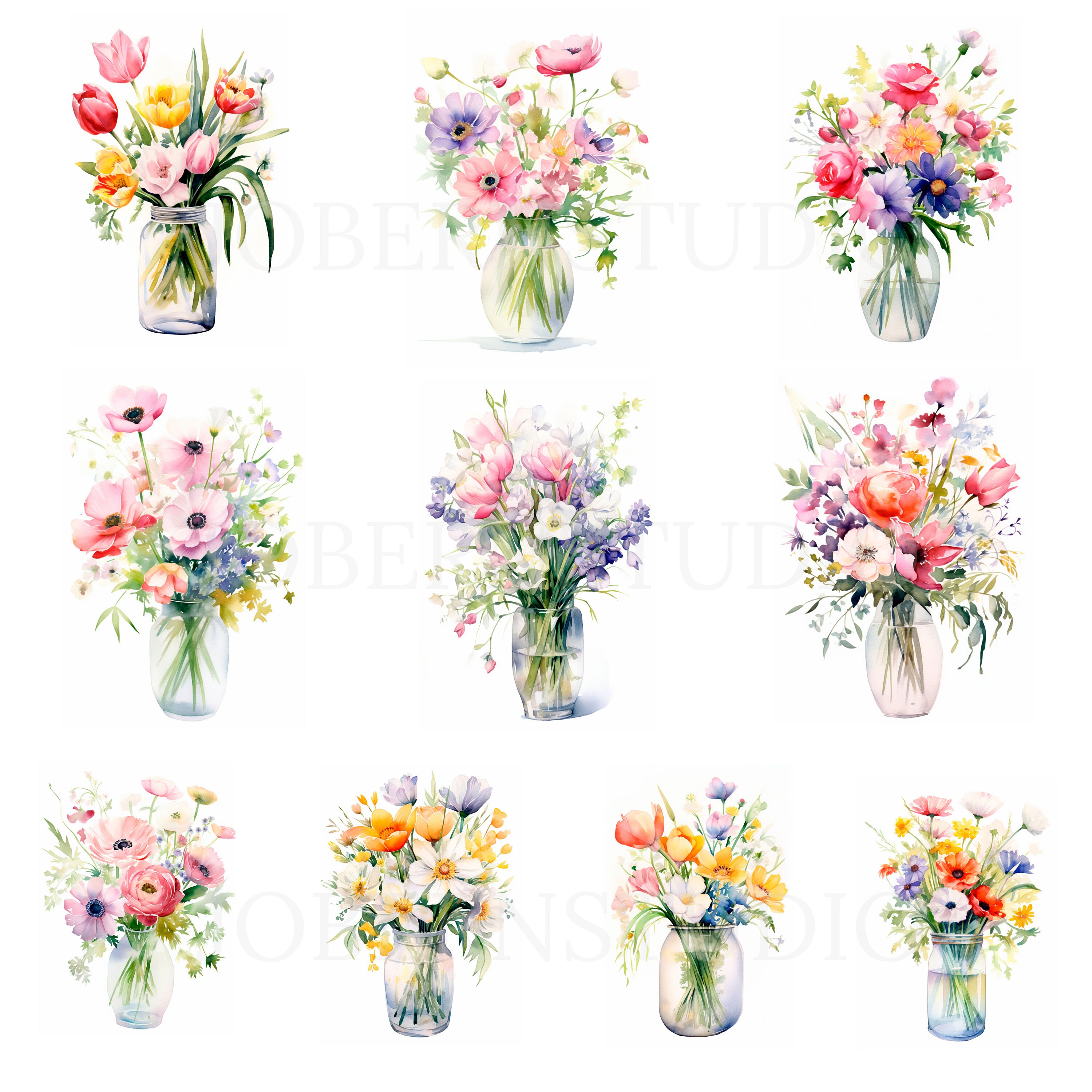 Vase of Flower Clipart Bundle 10 High Quality PNG, Watercolor Flower ...
