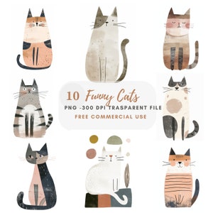Verrückte lustige Katzen Clipart PNG Bundle 10 hochwertige JPG, Aquarell Katzen, digitaler Download, Kartenherstellung, Mixed Media, digitales Papierhandwerk | 178