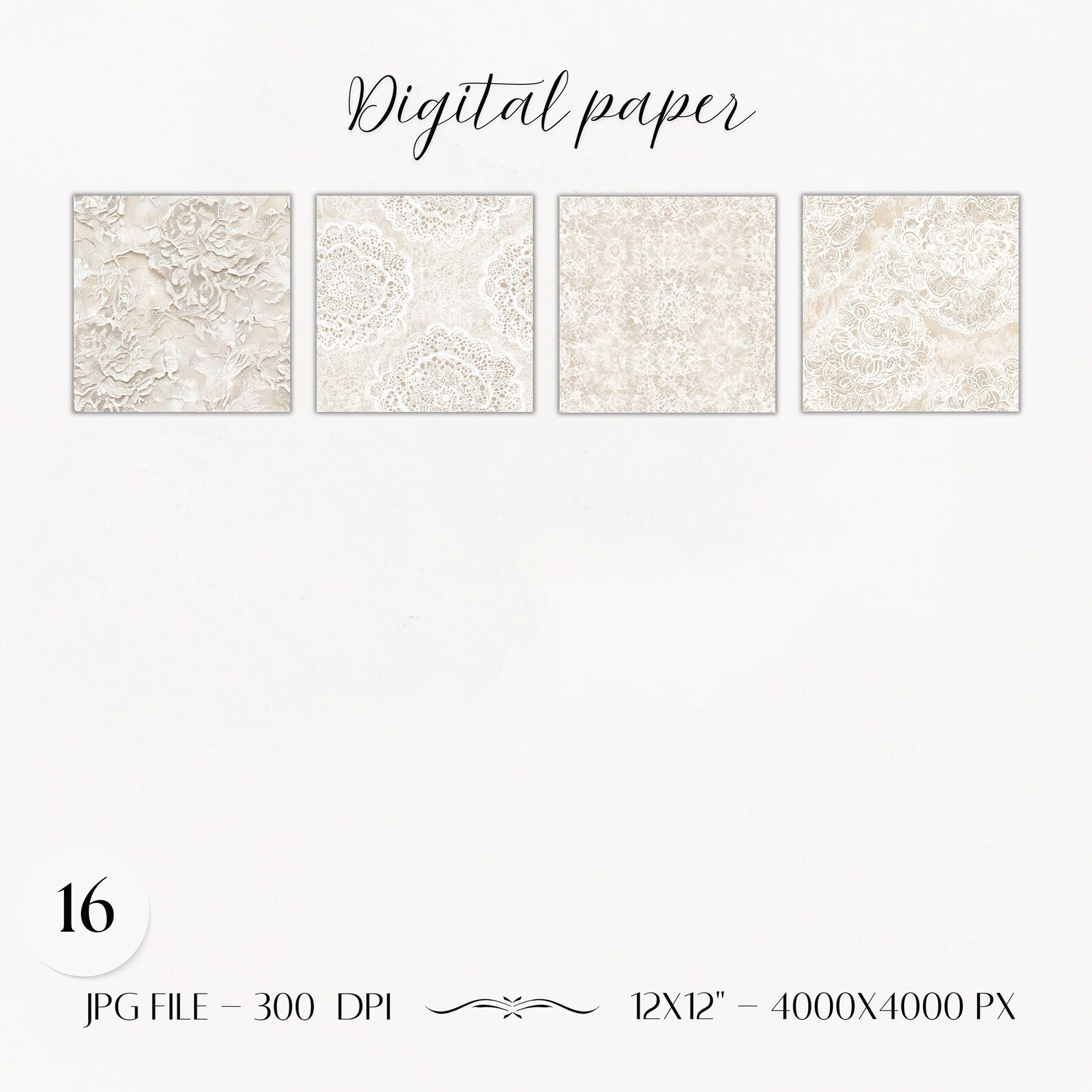 White Lace Digital Paper Pack-16 Vintage Scrapbook Junk Journal Papers ...