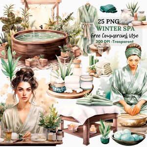 Cosy Winter Spa Clipart PNG, lot de 25 JPG haute qualité, téléchargement numérique, fabrication de cartes, techniques mixtes, créations numériques en papier, autocollants imprimables | 61