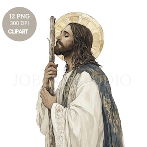 Jezus Christus clipartbundel 15 hoge kwaliteit png | Aquarel vintage Jezus bidt| Afdrukbare stickers Goodnotes | Digitale download | 793