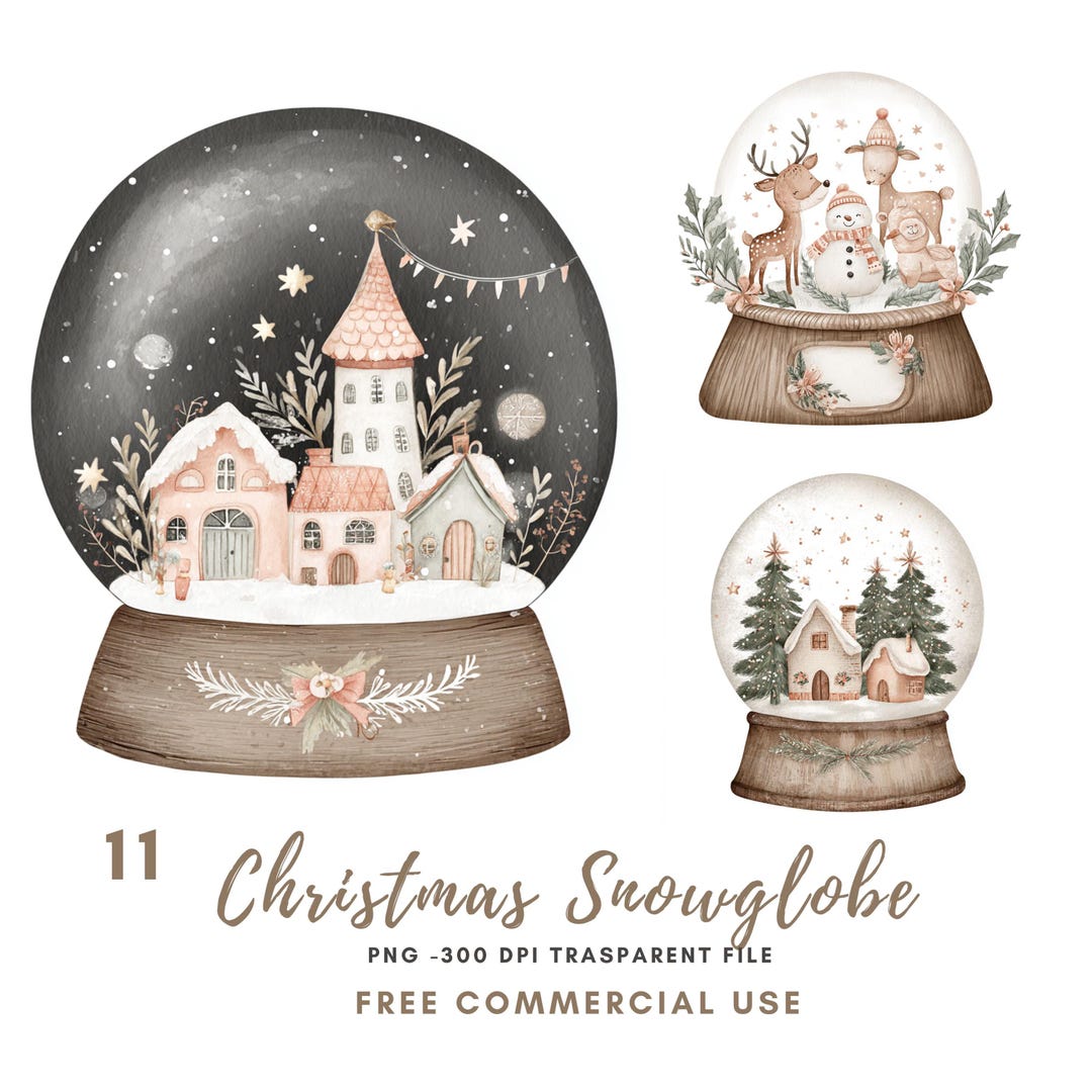 Christmas Snow Globe Clipart PNG Bundle 11 | Watercolor Christmas Beige ...