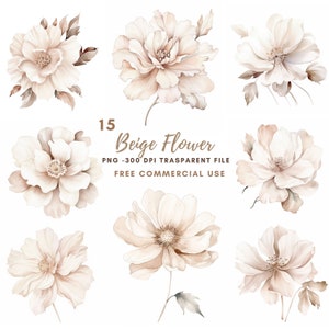 Beige Blumen Clipart Bundle 15 hochwertige PNG, Aquarell Blumenrand, Aufkleber, digitaler Download, Kartenherstellung, digitales Papierfertigkeit 319