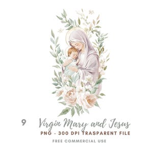 Clipart del fiore della Vergine Maria, pacchetto di 9 PNG di alta qualità, Vergine Maria e Gesù, adesivi stampabili Goodnotes, download digitale/774