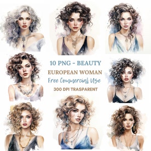 Pacchetto PNG Clipart donna europea 10 alta qualità, download digitale ragazza acquerello, creazione di cartoline, artigianato in carta digitale, adesivi stampabili/ 193