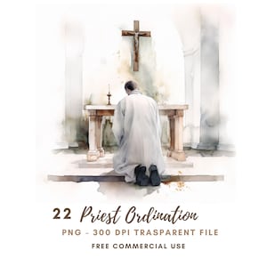 Clipart de Ordenación Sacerdotal PNG, Paquete de 22 de Alta Calidad, Eucaristía e Iglesia en Acuarela, Pegatinas Imprimibles Goodnotes, Descarga Digital/ 777