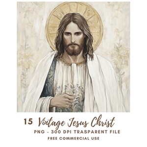 Paquete de 15 imágenes prediseñadas de Jesucristo de alta calidad, PNG/Acuarela vintage, Jesús orando, pegatinas imprimibles, Goodnotes, descarga digital, 793