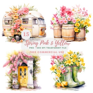 Beauté printemps clipart PNG, lot de 15 haute qualité, aquarelle de fleurs de jardin, téléchargement numérique, fabrication de cartes, techniques mixtes, créations numériques en papier | 396