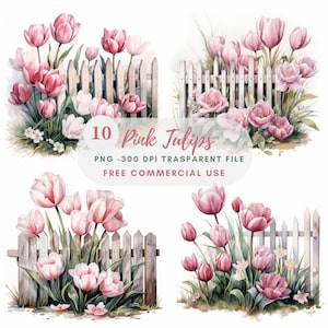 Tulips Flower Border Clipart Bundle 10 High Quality PNG, Watercolor Floral Fence, Digital Download,Card Making,Digital Paper Craft| 310