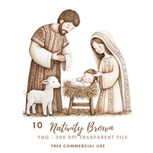Paquete de 10 imágenes prediseñadas de la Natividad en formato PNG de alta calidad, Sagrada Familia de la Natividad en acuarela, Jesucristo, María y José, pegatinas imprimibles Goodnotes /644