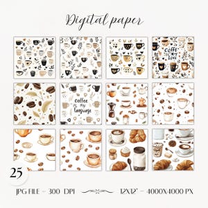 Coffee Digital Paper Pack- 20 Scrapbook Junk Journal Papers -seamless ...