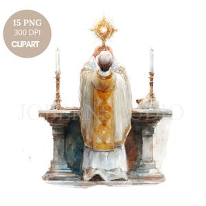 Priester im eucharistischen Segen Clipart PNG, Bündel 15 hohe Qualität, Aquarell eucharistische Monstranz, bedruckbare Aufkleber Goodnotes | 802