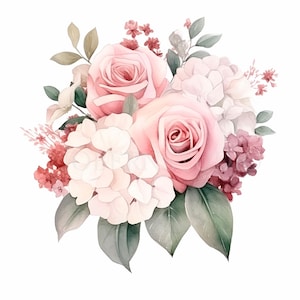 Pacchetto di clipart Rose Garland 30 PNG di alta qualità, Bordo di ortensia acquerello, Adesivo stampabile, Download digitale, Creazione di carte, Carta digitale/285