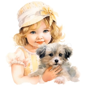 Aquarela Retro Bebê Com Cachorro Clipart PNG, Pacote 15 JPG de alta qualidade, Download digital, Fabricação de cartão, Artesanato em papel digital, Adesivo para impressão | 68