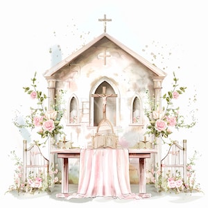 Pink Church Clipart PNG, Bundle 17 alta qualità, Preghiera rosa acquerello, Download digitale, Creazione di cartoline, Carta digitale, Adesivi stampabili/ 392