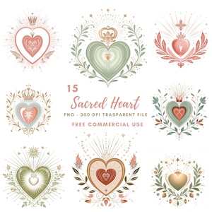 Heilig hart clipartbundel 15 hoge kwaliteit png, aquarel Jesus Mary, digitale download, kaarten maken, mixed media, digitale papierkunst | 490