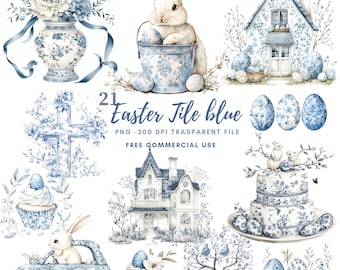 Easter Tile Blue Clipart PNG Bundle 21 High Quality,Watercolor Easter Egg, Digital Download,Card Making,Mixed Media,Digital Paper Craft| 674