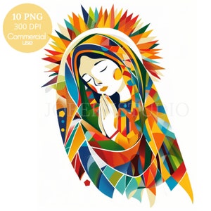Clipart della Vergine Maria, Pacchetto 10 PNG di alta qualità, Maria Vergine vintage colorata, Download digitale, Adesivi stampabili Goodnotes, Carta digitale/520