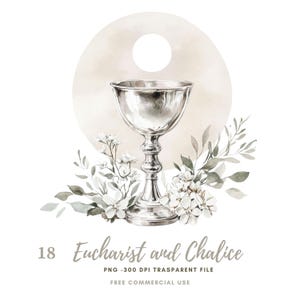 Clipart de Primera Comunión PNG, Paquete de 18 de alta calidad, Acuarela de Jesús Eucaristía y Cáliz, Pegatinas imprimibles Goodnotes, Descarga digital/811
