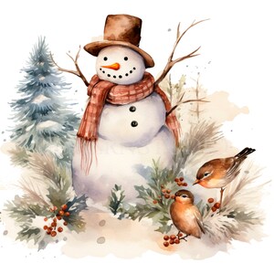 Clipart PNG de bonhomme de neige de Noël, lot de 15 JPG de haute qualité, téléchargement numérique, fabrication de cartes, techniques mixtes, créations numériques en papier, autocollants imprimables | 42