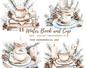 Cozy Winter Coffee Clipart PNG,Bundle 11 High Quality ,Watercolor Christmas Mug, Printable Stickers Goodnotes,Digital Download |643