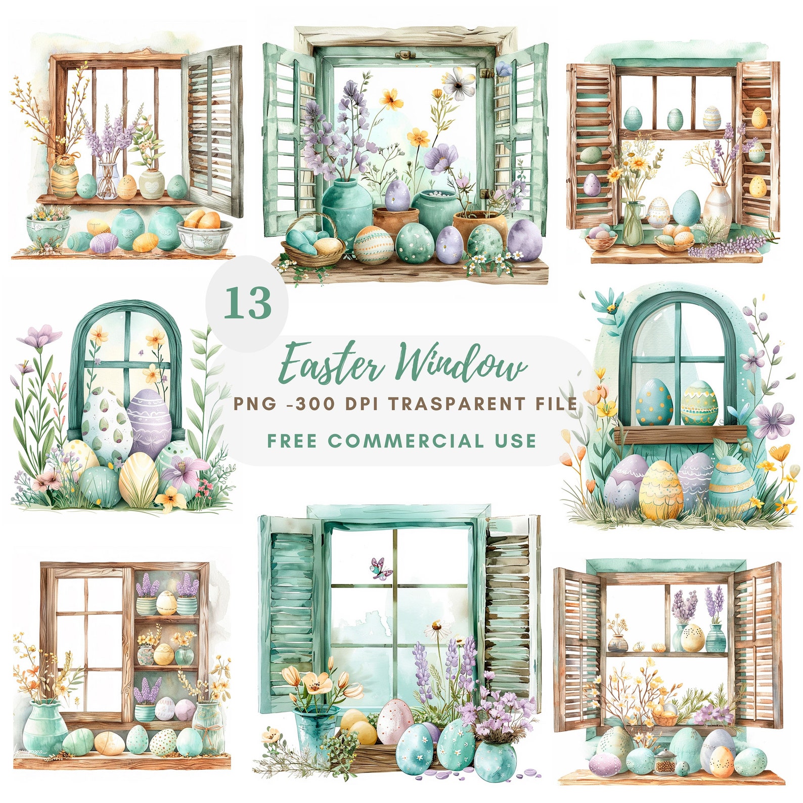 Easter Window Clipart PNG Bundle 13 High Quality,watercolor Easter Egg ...