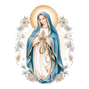 Maagd Maria clipart, bundel 15 hoge kwaliteit PNG, aquarel clip art JPG, digitale download, kaart maken, gemengde media, digitaal papier ambacht | 35