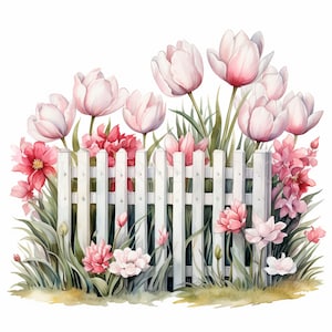Tulips Flower Border Clipart Bundle 10 High Quality PNG, Watercolor Floral Fence, Digital Download,Card Making,Digital Paper Craft| 310