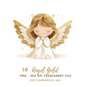 Paquete de 10 imágenes prediseñadas de ángel de la guarda en formato PNG de alta calidad, ángel dorado en acuarela, pegatinas imprimibles Goodnotes, descarga digital/ 608