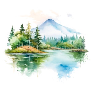 Lake Landscape Clipart PNG,Bundle 15 High Quality JPG,Watercolor Mountain,Digital Download,Card Making,Mixed Media,Digital Paper Craft| 161