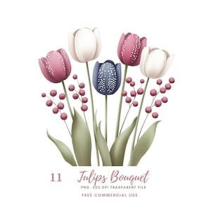 Tulips Bouquet Flower Clipart Bundle 11 High Quality PNG, Watercolor Floral Bouquet,Printable Stickers Goodnotes| Digital Download| 803