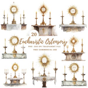 Eucharistische Ostensory Clipart PNG, Bundle 20 hohe Qualität, Aquarell Gold Eucharistische Monstranz JHS, printable Aufkleber Goodnotes | 808