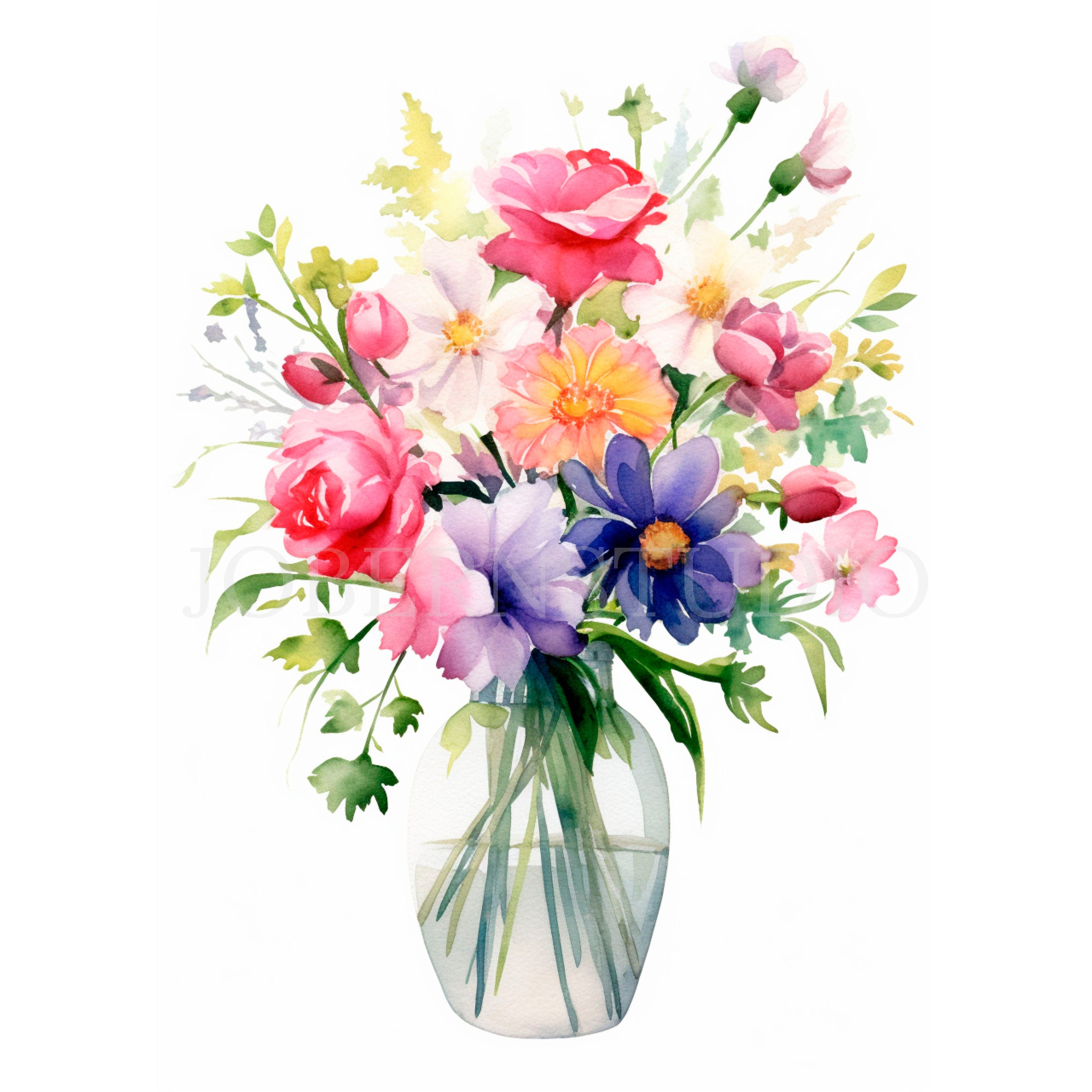 Vase of Flower Clipart Bundle 10 High Quality PNG, Watercolor Flower ...