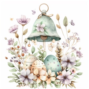 Cloche de Pâques Clipart PNG Bundle 16 haute qualité, oeuf de Pâques aquarelle, téléchargement numérique, fabrication de cartes, techniques mixtes, création numérique en papier | 256