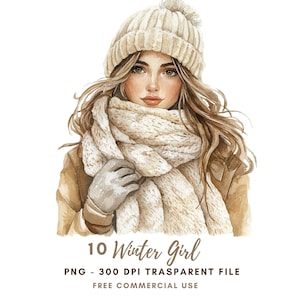 Donna invernale Clipart PNG 10 Alta qualità, Pacchetto Acquerello Donna invernale, Download digitale, Adesivi stampabili Goodnotes /662