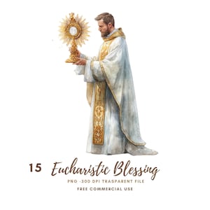 Priester im eucharistischen Segen Clipart PNG, Bündel 15 hohe Qualität, Aquarell eucharistische Monstranz, bedruckbare Aufkleber Goodnotes | 802