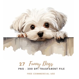 Paquete de 27 imágenes prediseñadas de perros divertidos en acuarela, de alta calidad, de Crazy Dogs, descarga digital, pegatinas imprimibles, Goodnotes, manualidades de papel digitales/514