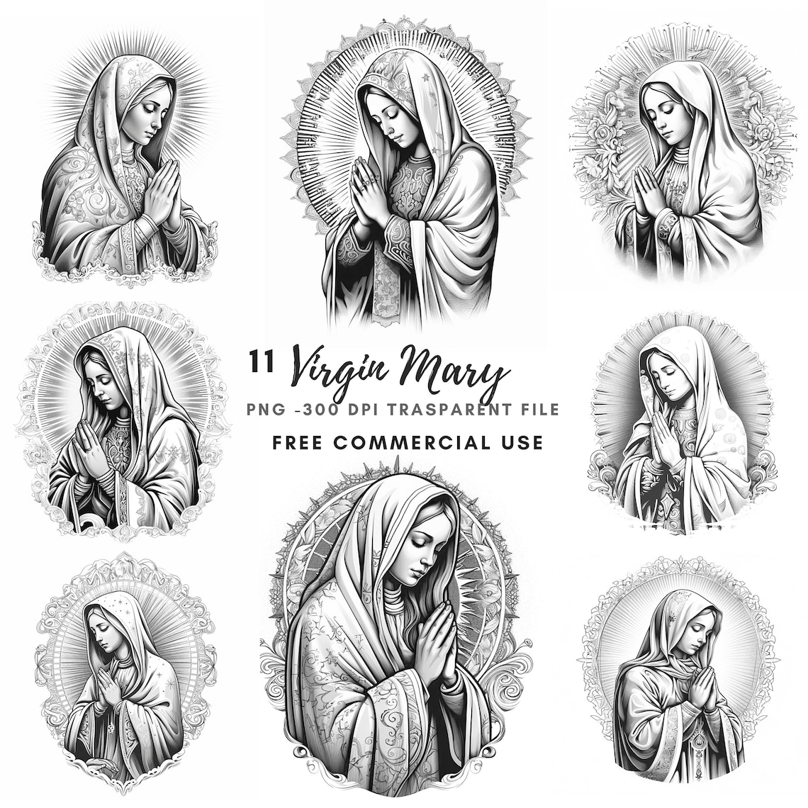 Virgin Mary Clipart,bundle 11 High Quality Png,holy Mary,printable ...