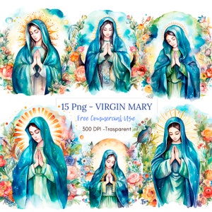 Clipart Nostra Signora di Guadalupe, bundle 15 PNG di alta qualità, clipart acquerello, download digitale, creazione di cartoline, supporti misti, artigianato in carta digitale/10