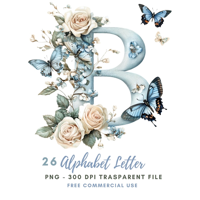 Floral Alphabet Letter Clipart Bundle 26 High Quality PNG, Watercolor ...