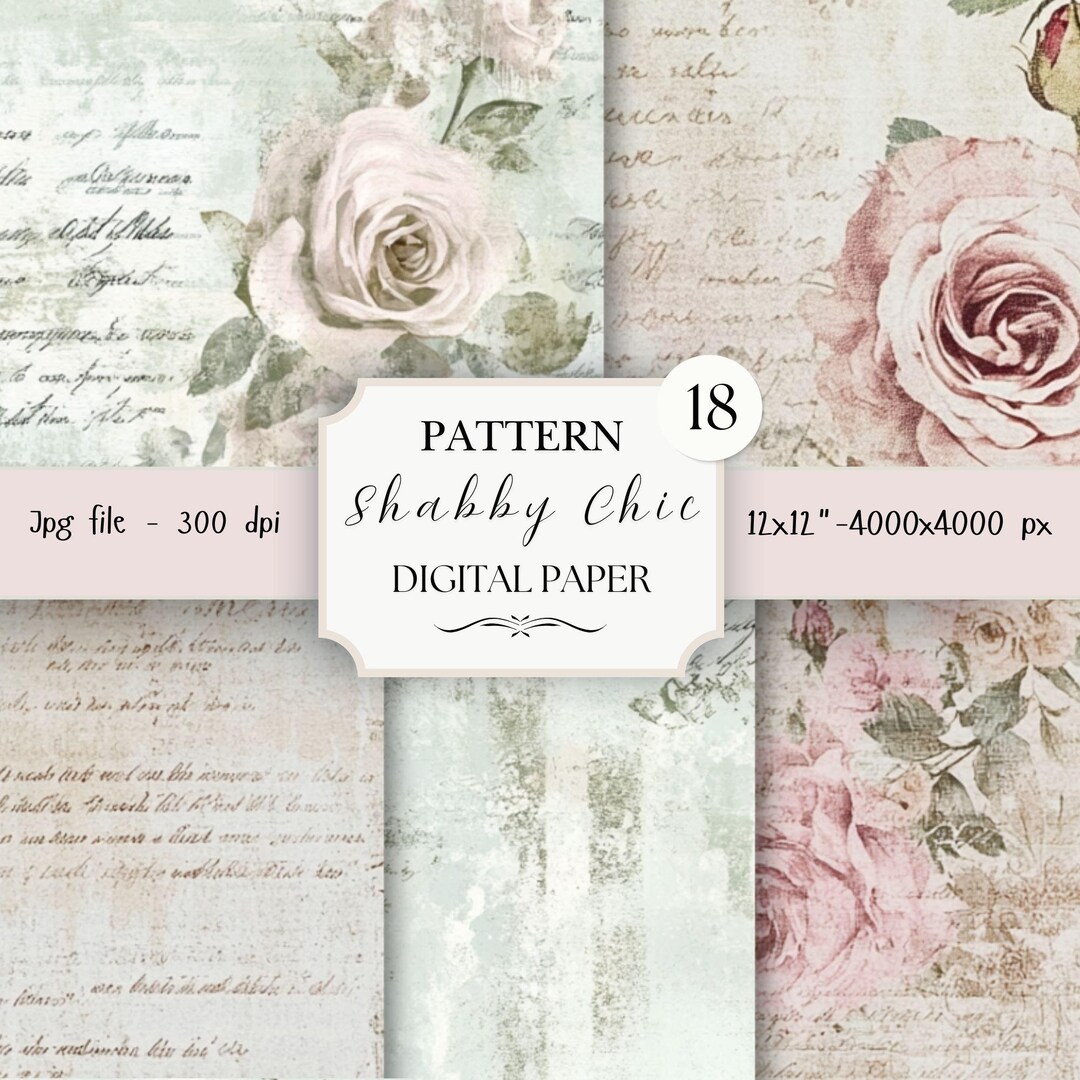 Shabby Chic Digital Paper Pack- 18 Vintage Scrapbook Junk Journal ...