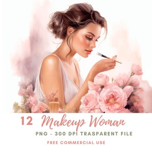 Maquillage femme Clipart PNG Bundle 12 haute qualité, aquarelle fille de jour au spa, téléchargement numérique, fabrication de cartes, création numérique en papier | 462