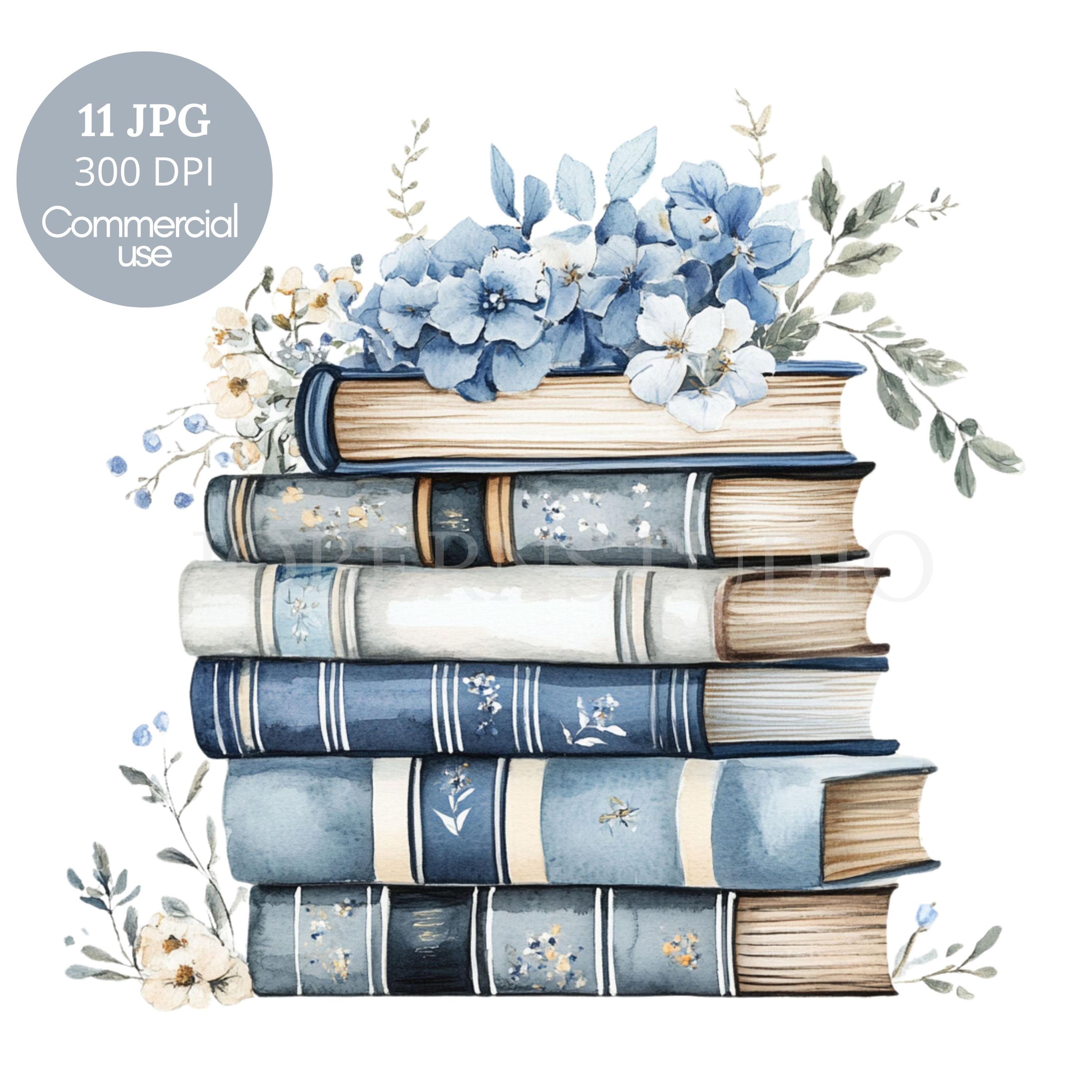 Floral Book Clipart Bundle 11 High Quality Png,watercolor Blue Books ...