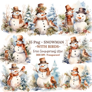 Clipart PNG de bonhomme de neige de Noël, lot de 15 JPG de haute qualité, téléchargement numérique, fabrication de cartes, techniques mixtes, créations numériques en papier, autocollants imprimables | 42