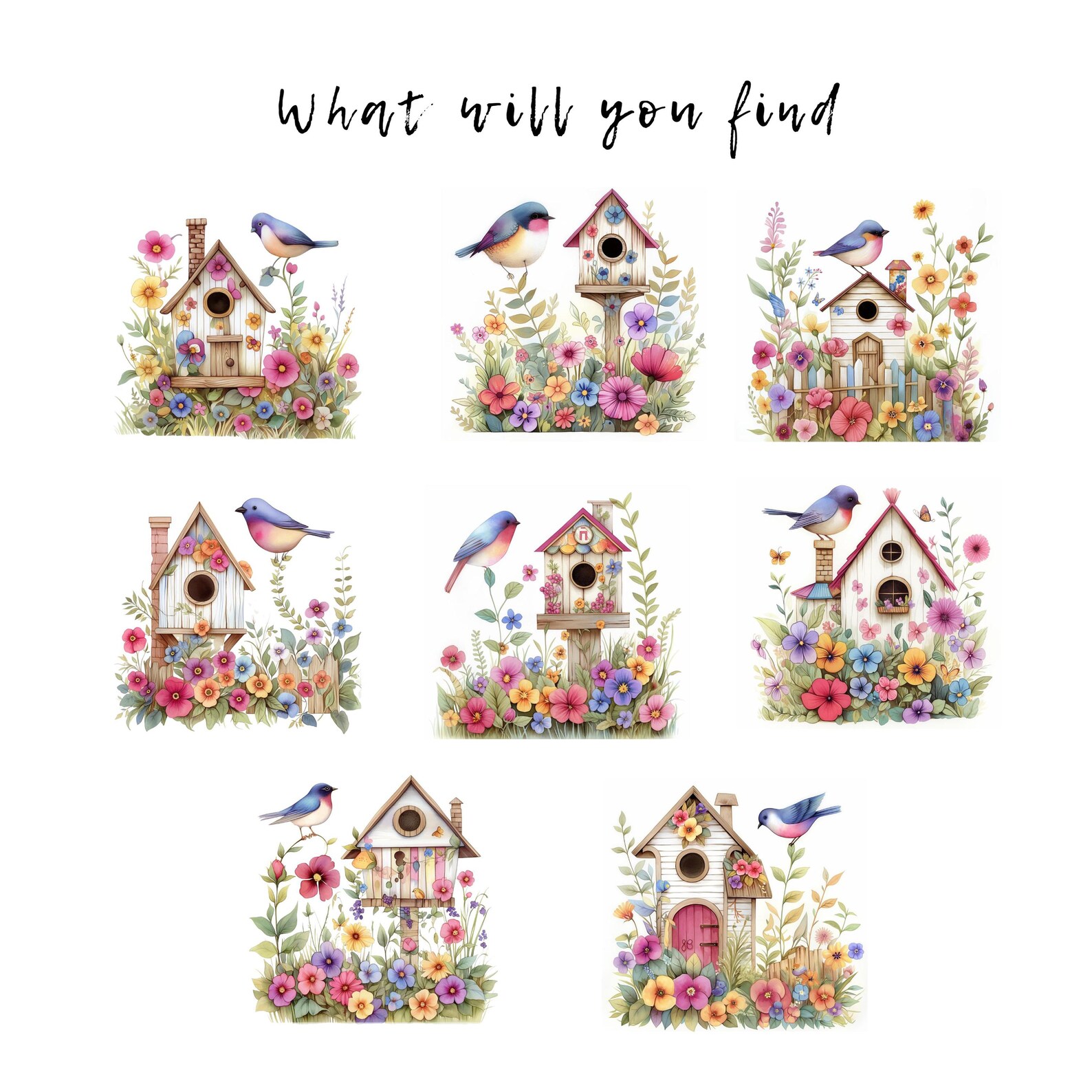 Bird Nest Clipart PNG Bundle 8 High Quality | Watercolor Floral Nest ...