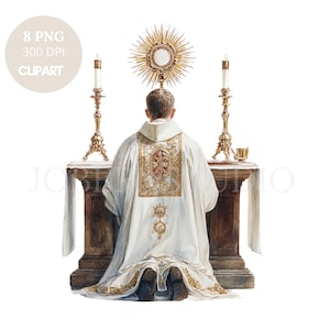 Priester in Anbetung Clipart PNG, Bündel 8 hohe Qualität, Aquarell Eucharistische Monstranz, druckbare Aufkleber Goodnotes, digitaler Download | 801